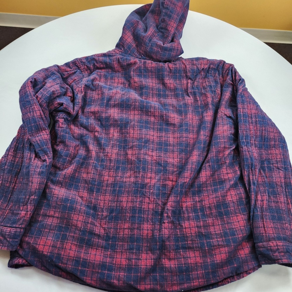 Soho Threads sherpa fleece lined plaid hooded Womens Jacket  Red Blue Large - Picture 9 of 10
